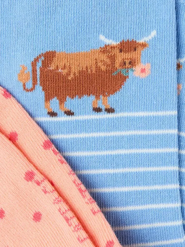 Fat Face Socks Women Blue Hetty Highland Cow Socks