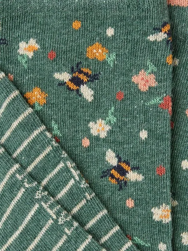 Fat Face Socks Women Green Bee Floral Socks