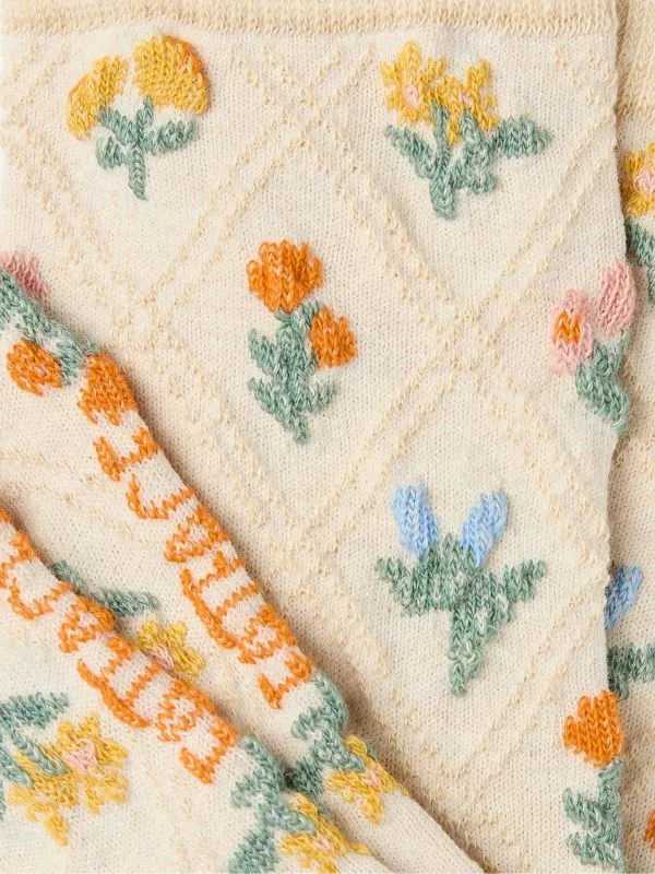 Fat Face Socks Women Oatmeal Textured Flower Socks