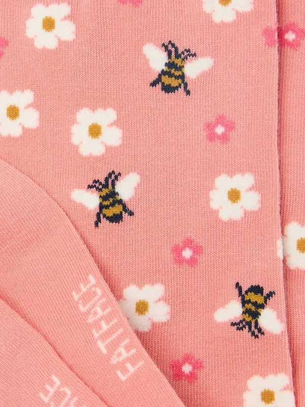 Fat Face Socks Women Pink Bee Daisy Socks