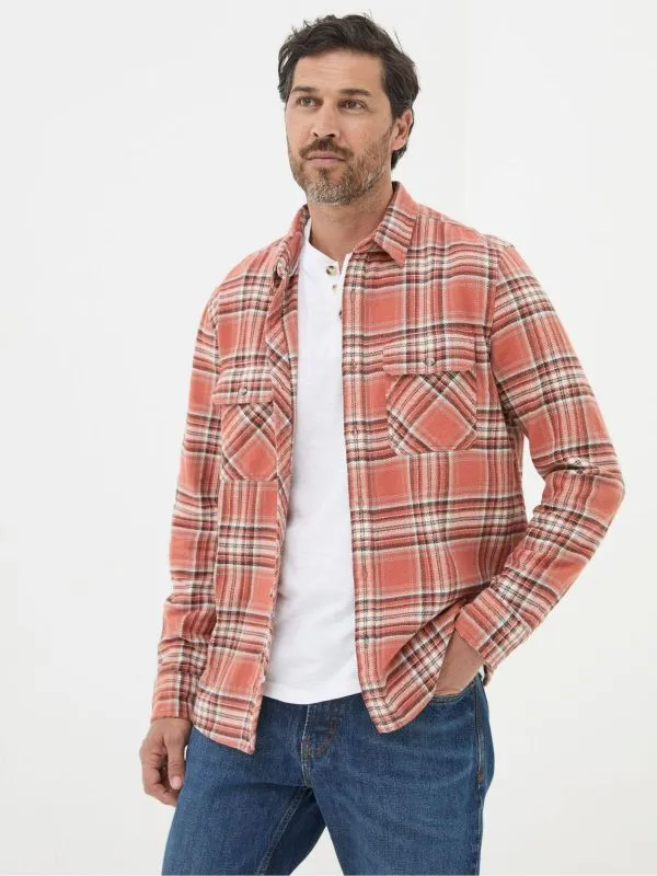 Fat Face Tall Collection Men Bardon Orange 100 Cotton Long Sleeve Check Shirt