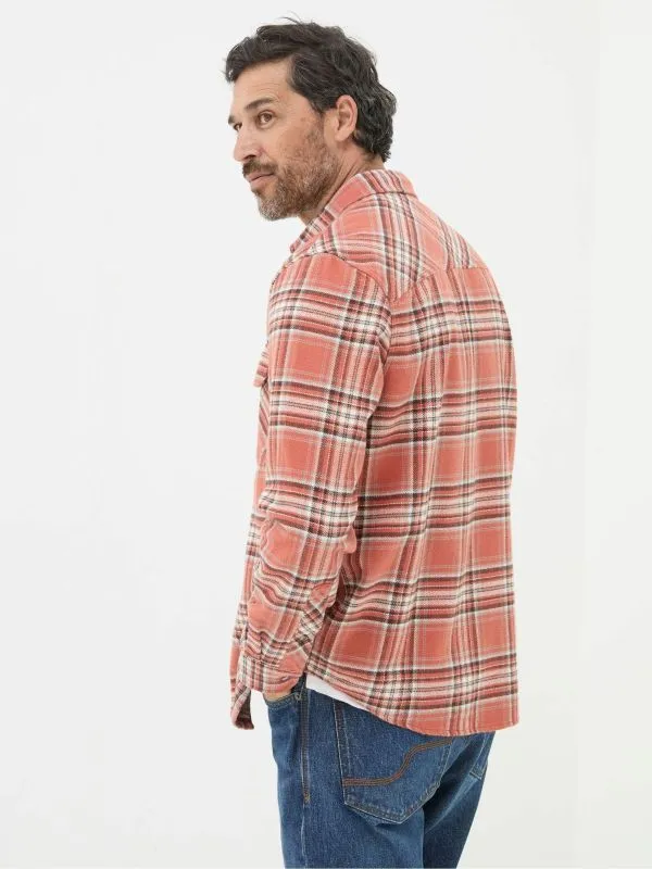 Fat Face Tall Collection Men Bardon Orange 100 Cotton Long Sleeve Check Shirt
