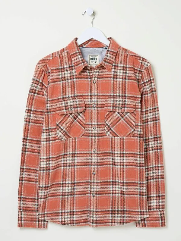 Fat Face Tall Collection Men Bardon Orange 100 Cotton Long Sleeve Check Shirt