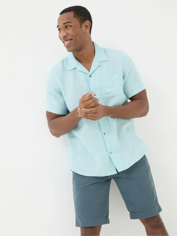 Fat Face Tall Collection Men Blue Short Sleeve Stripe Linen Shirt