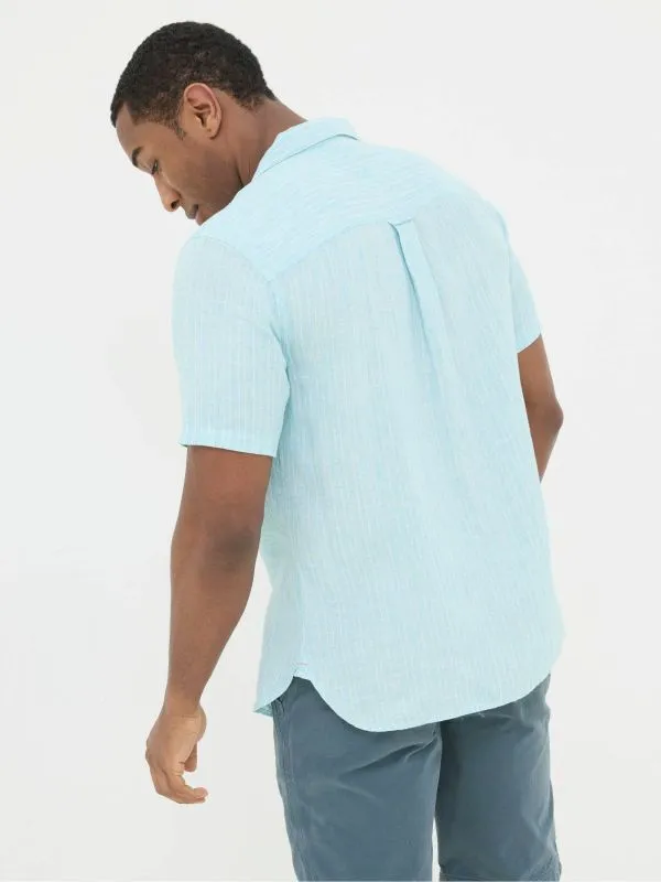 Fat Face Tall Collection Men Blue Short Sleeve Stripe Linen Shirt