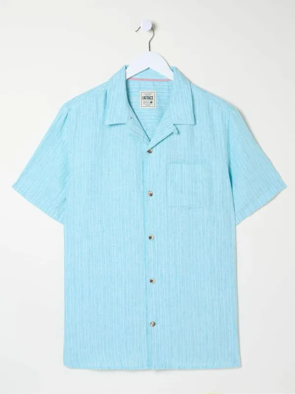 Fat Face Tall Collection Men Blue Short Sleeve Stripe Linen Shirt