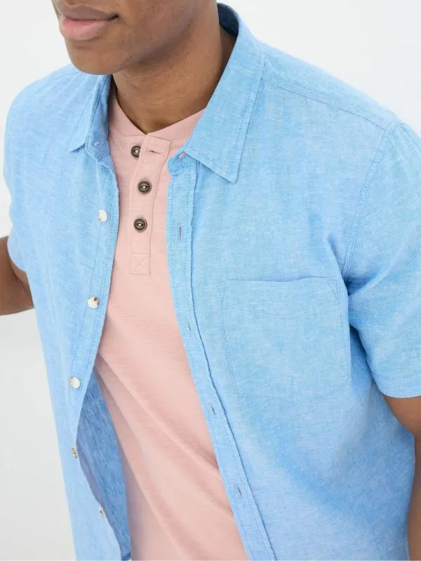 Fat Face Tall Collection Men Bugle Blue Linen Cotton Shirt