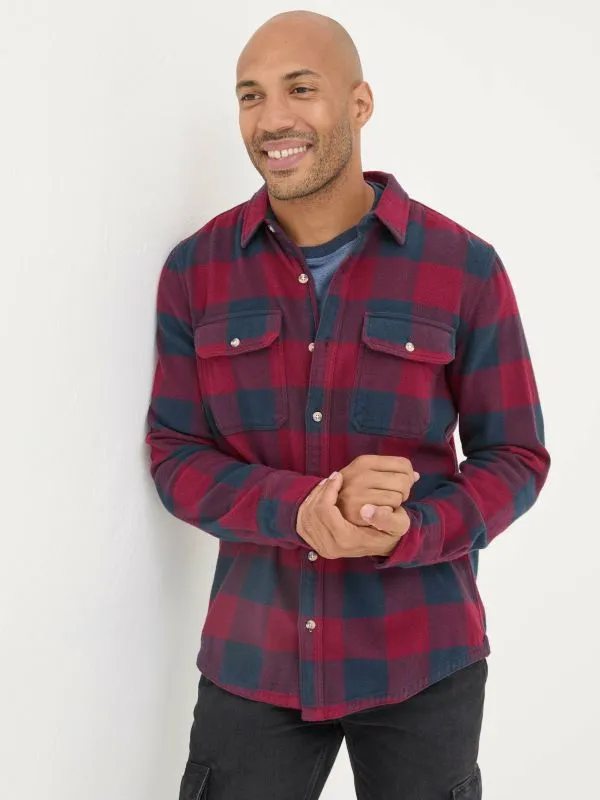 Fat Face Tall Collection Men Dark Red Long Sleeve Big Buffalo 100 Cotton Shirt
