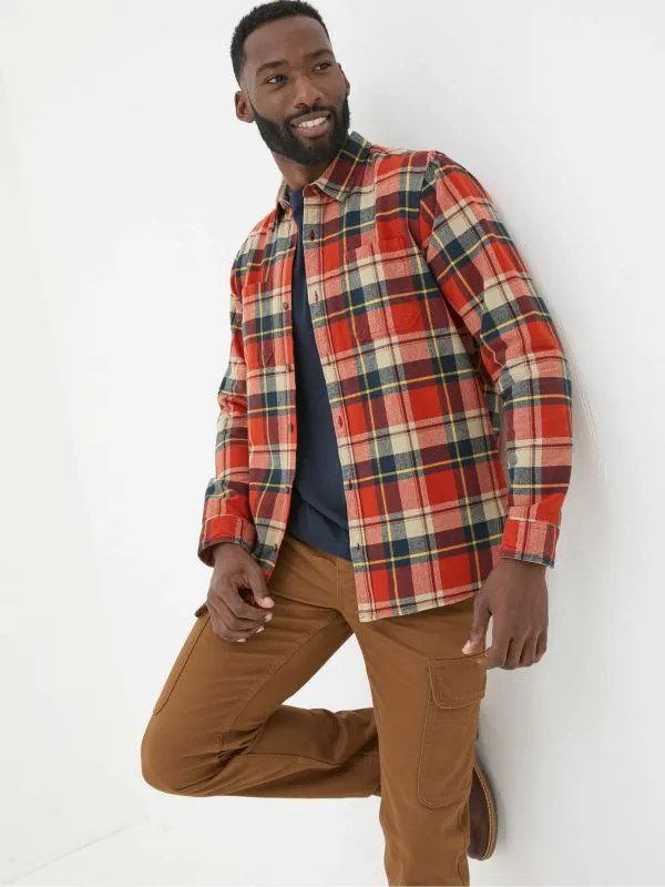 Fat Face Tall Collection Men Orange Long Sleeve Blake Check Shirt