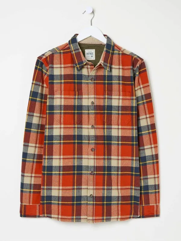 Fat Face Tall Collection Men Orange Long Sleeve Blake Check Shirt