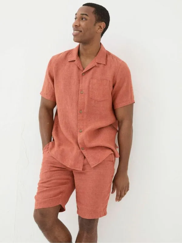 Fat Face Tall Collection Men Orange Short Sleeve Linen Shirt