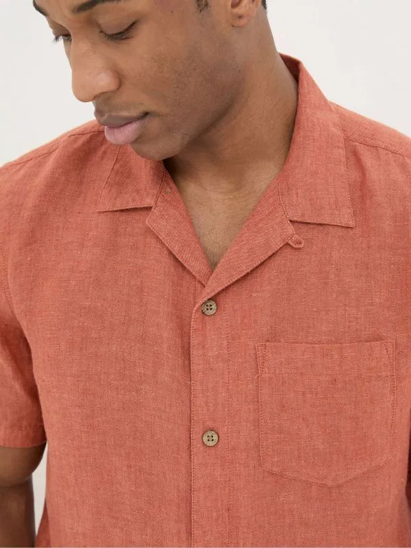 Fat Face Tall Collection Men Orange Short Sleeve Linen Shirt