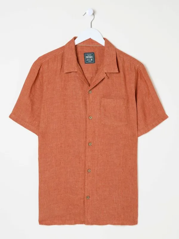 Fat Face Tall Collection Men Orange Short Sleeve Linen Shirt