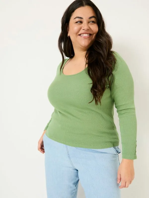 Fat Face Tops and TShirts Women Light Green Ribbed Scoop Neck Top