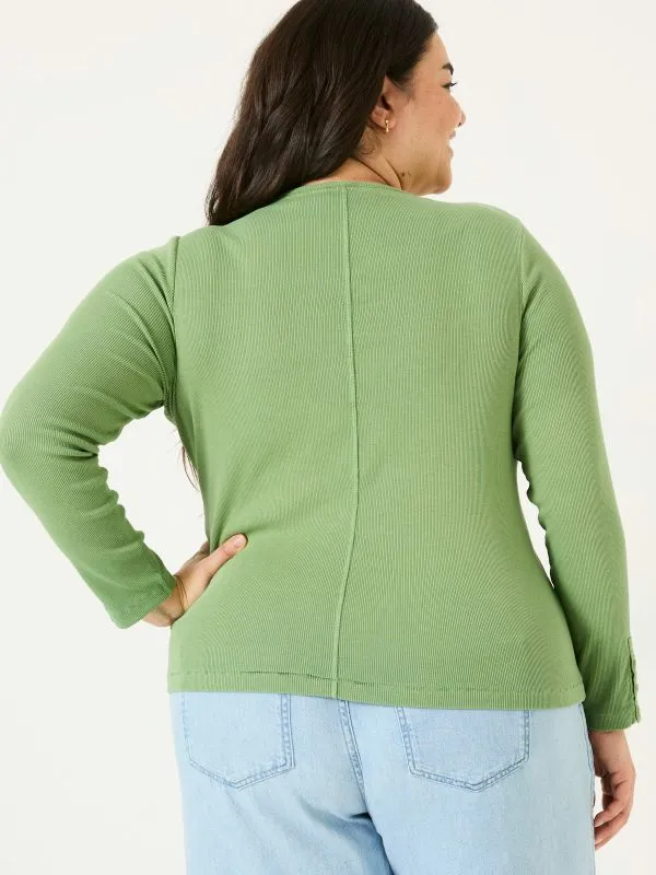 Fat Face Tops and TShirts Women Light Green Ribbed Scoop Neck Top