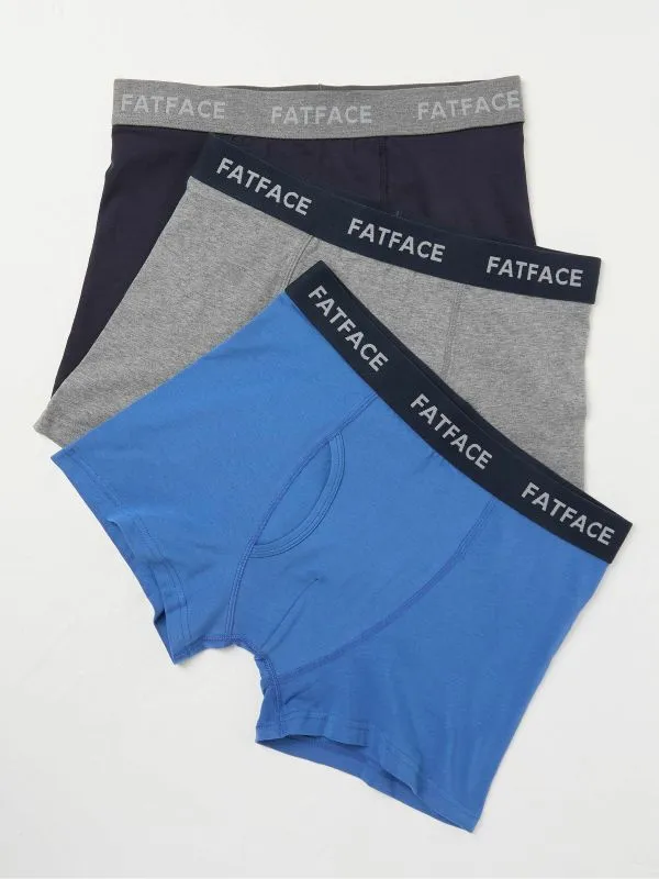 Fat Face Underwear Men BlueGrey Classic Cotton Boxer 3 Pack