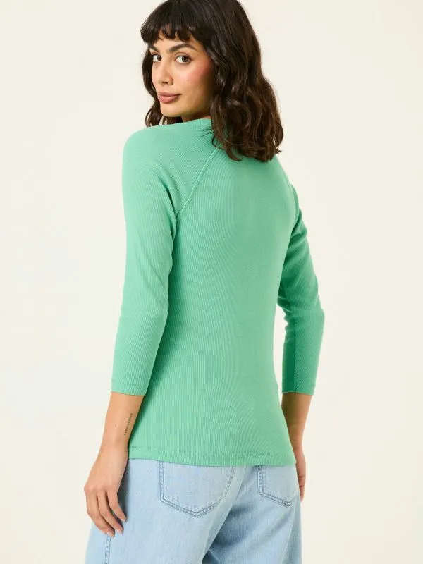 Fat Face Wonderment Collection Women Reese Jade Green Ribbed Henley Top