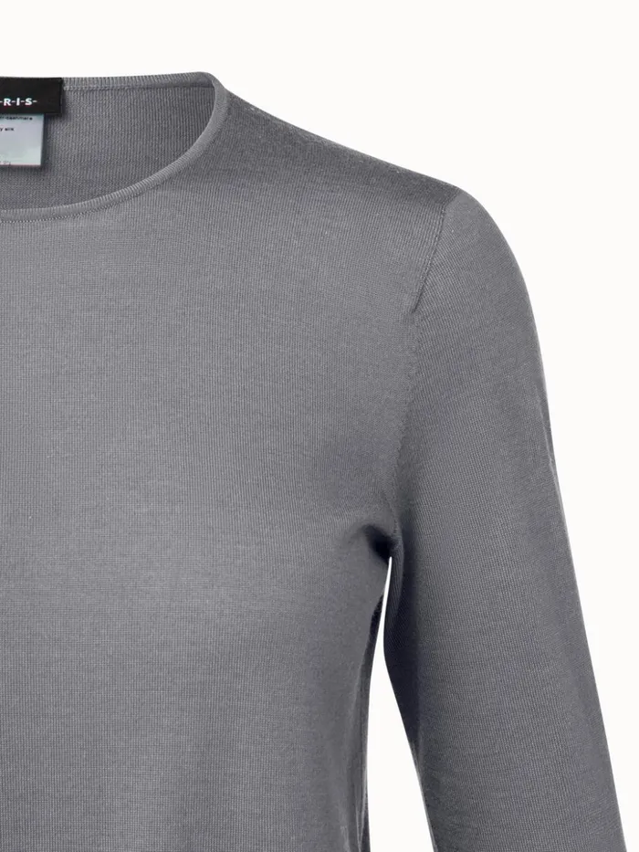 Fine Gauge Cashmere Silk Pullover Smoke Women Akris Knitwear