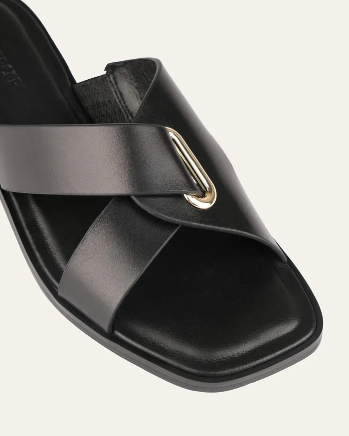 FLAT SANDALS Women Piper flat slides black leather jomercer