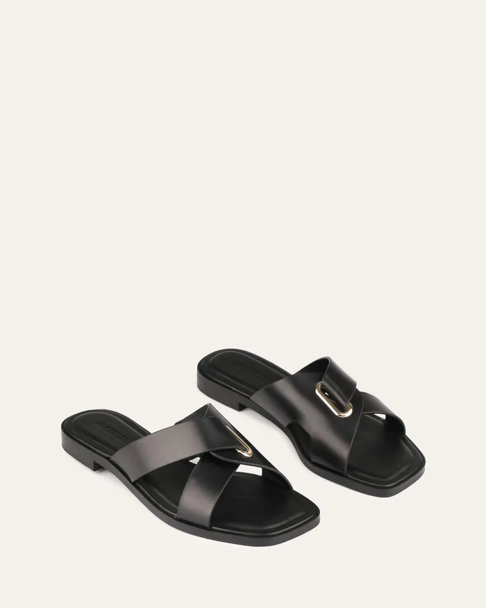FLAT SANDALS Women Piper flat slides black leather jomercer
