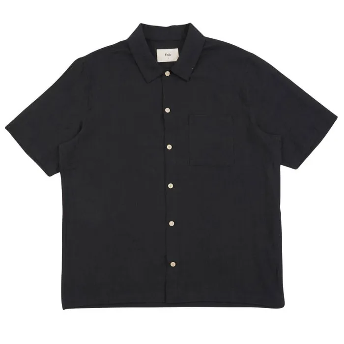 Folk Clothing Shirts Gabe Shirt 8211 Black Linen Grid 8211 Mens
