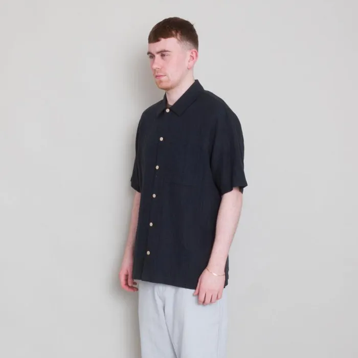 Folk Clothing Shirts Gabe Shirt 8211 Black Linen Grid 8211 Mens