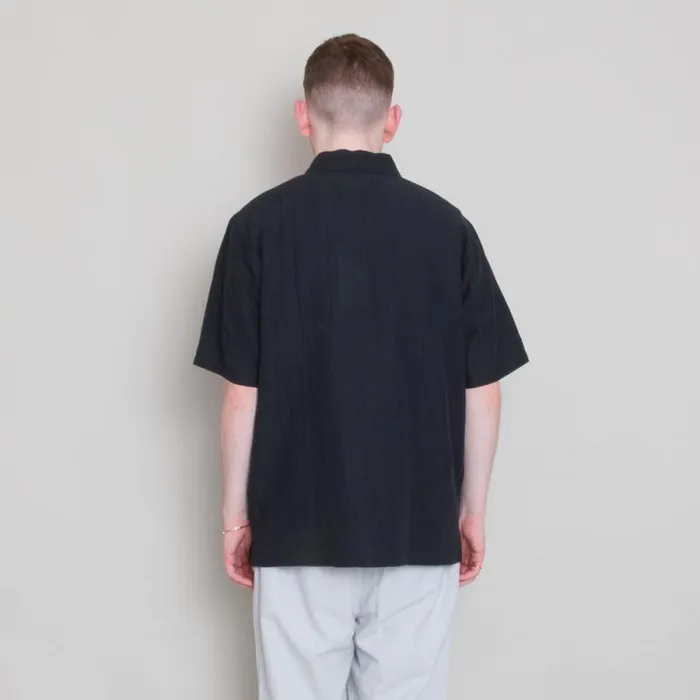 Folk Clothing Shirts Gabe Shirt 8211 Black Linen Grid 8211 Mens