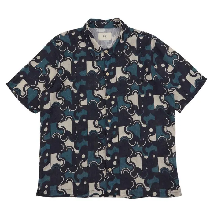 Folk Clothing Shirts Gabe Shirt 8211 Coil Print Indigo 8211 Mens