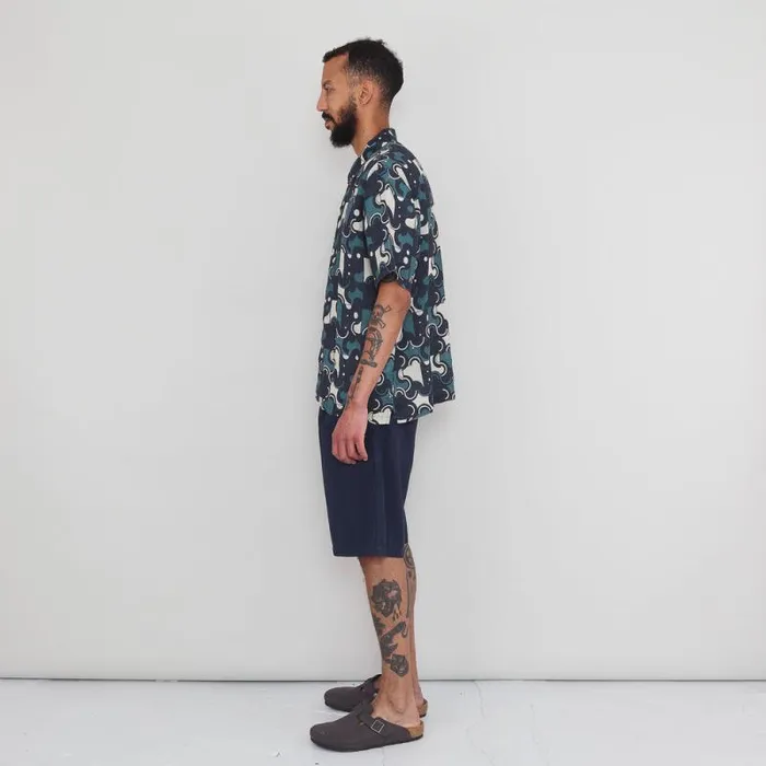 Folk Clothing Shirts Gabe Shirt 8211 Coil Print Indigo 8211 Mens