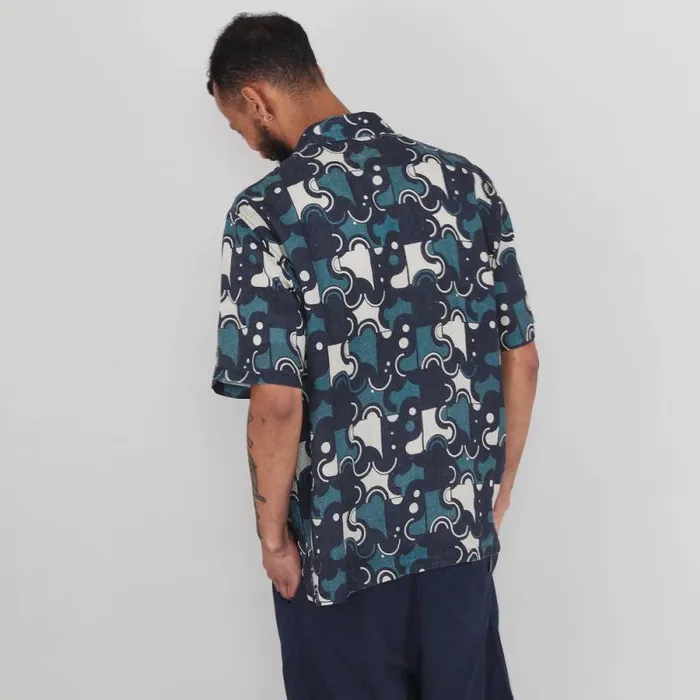 Folk Clothing Shirts Gabe Shirt 8211 Coil Print Indigo 8211 Mens