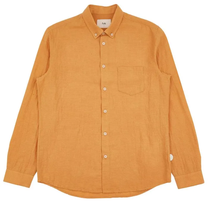 Folk Clothing Shirts Relaxed Fit Shirt 8211 Ochre Linen Grid 8211 Mens
