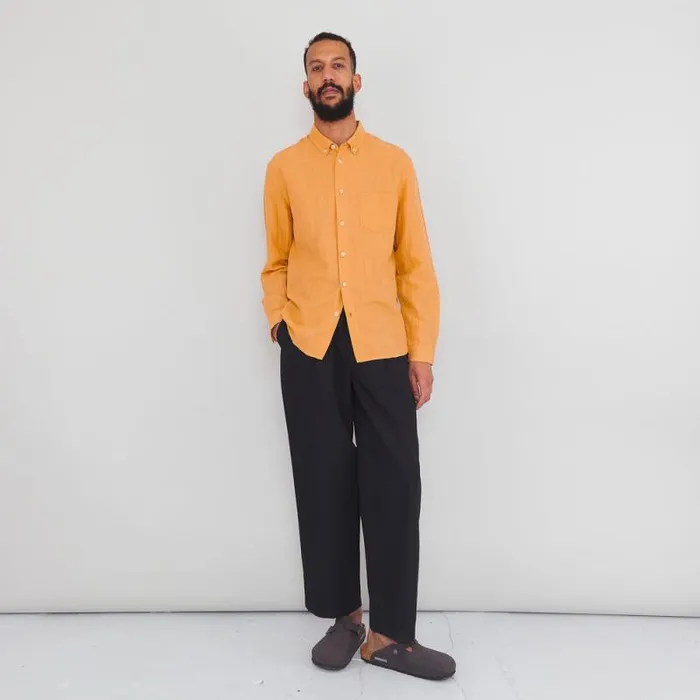 Folk Clothing Shirts Relaxed Fit Shirt 8211 Ochre Linen Grid 8211 Mens
