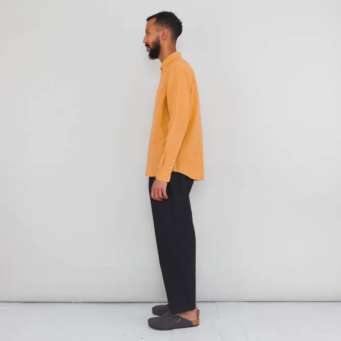 Folk Clothing Shirts Relaxed Fit Shirt 8211 Ochre Linen Grid 8211 Mens
