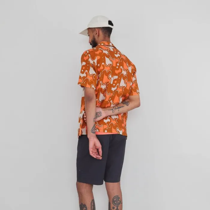 Folk Clothing Shirts SS Soft Collar Shirt 8211 Coil Print Ochre 8211 Mens