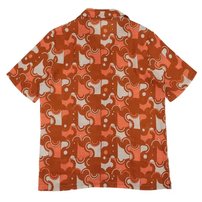 Folk Clothing Shirts SS Soft Collar Shirt 8211 Coil Print Ochre 8211 Mens