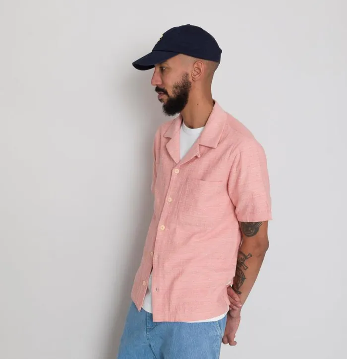 Folk Clothing Shirts SS Soft Collar Shirt 8211 Coral Texture 8211 Mens