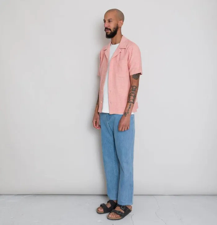 Folk Clothing Shirts SS Soft Collar Shirt 8211 Coral Texture 8211 Mens
