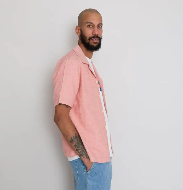 Folk Clothing Shirts SS Soft Collar Shirt 8211 Coral Texture 8211 Mens