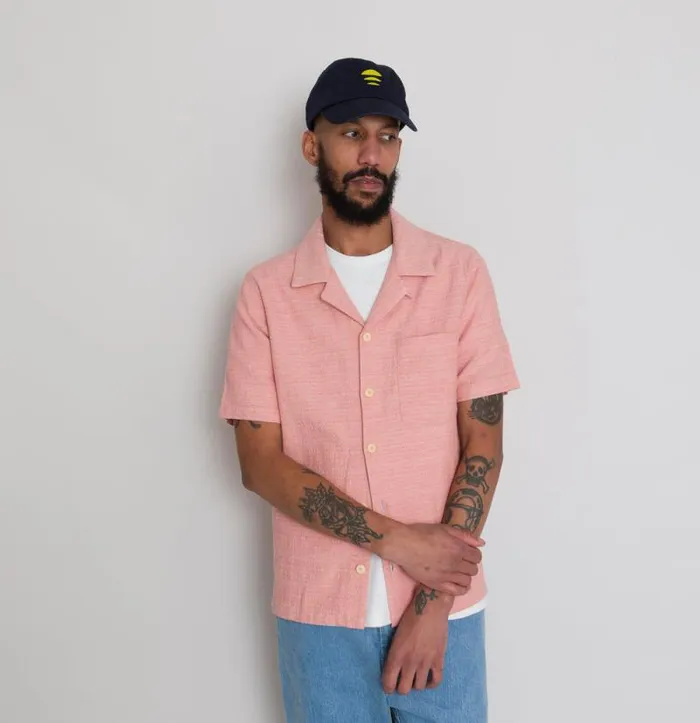 Folk Clothing Shirts SS Soft Collar Shirt 8211 Coral Texture 8211 Mens