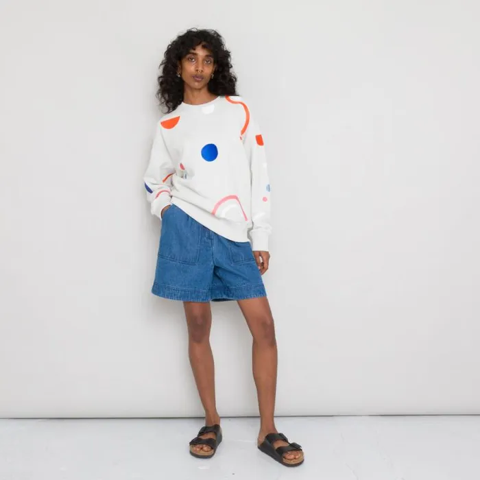 Folk Clothing Sweatshirts Embroidered Boxy Sweat 8211 Stone 8211 Womens