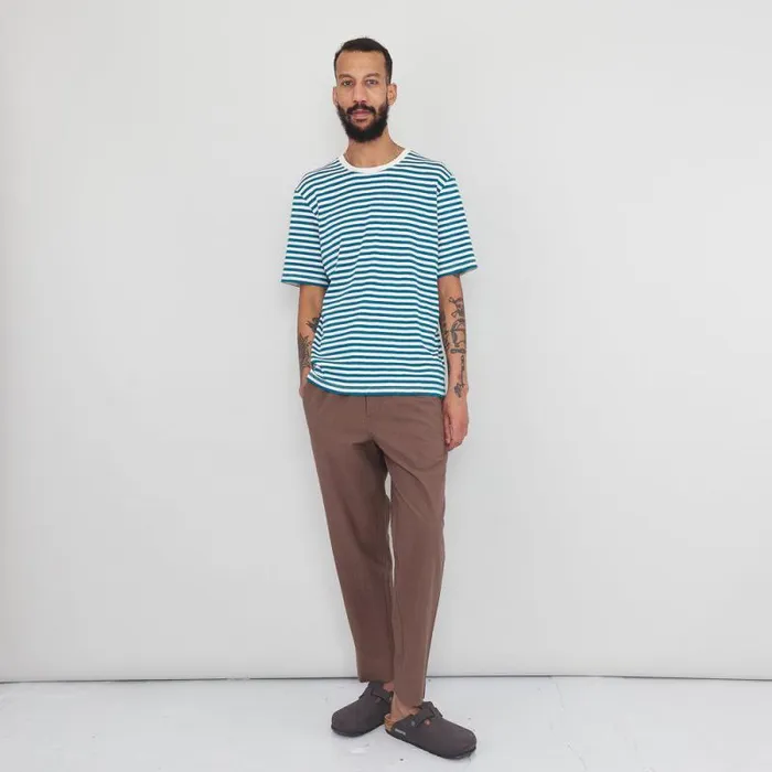 Folk Clothing TShirts Classic Stripe Tee 8211 Ocean Blue Ecru 8211 Mens