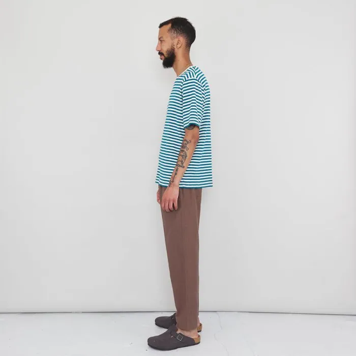 Folk Clothing TShirts Classic Stripe Tee 8211 Ocean Blue Ecru 8211 Mens