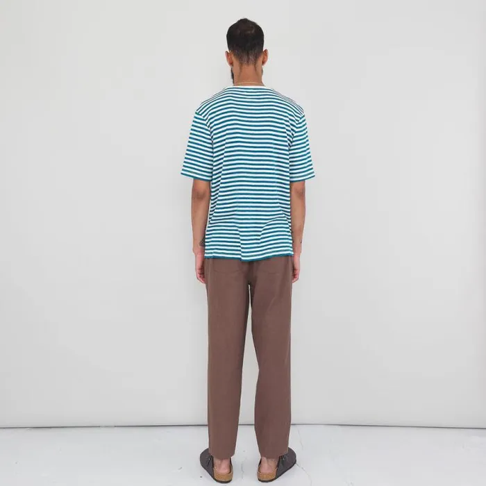 Folk Clothing TShirts Classic Stripe Tee 8211 Ocean Blue Ecru 8211 Mens