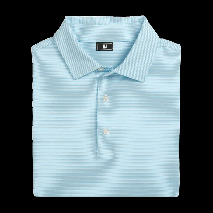 FootJoy Shirts Men MicroFeeder Stripe Lisle Light Blue White