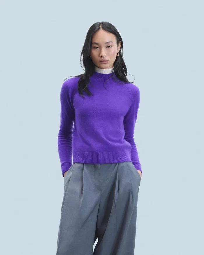 From Future Cashmere Sweaters Women Lightweight Mock Neck Sweater Dark Heather Gray