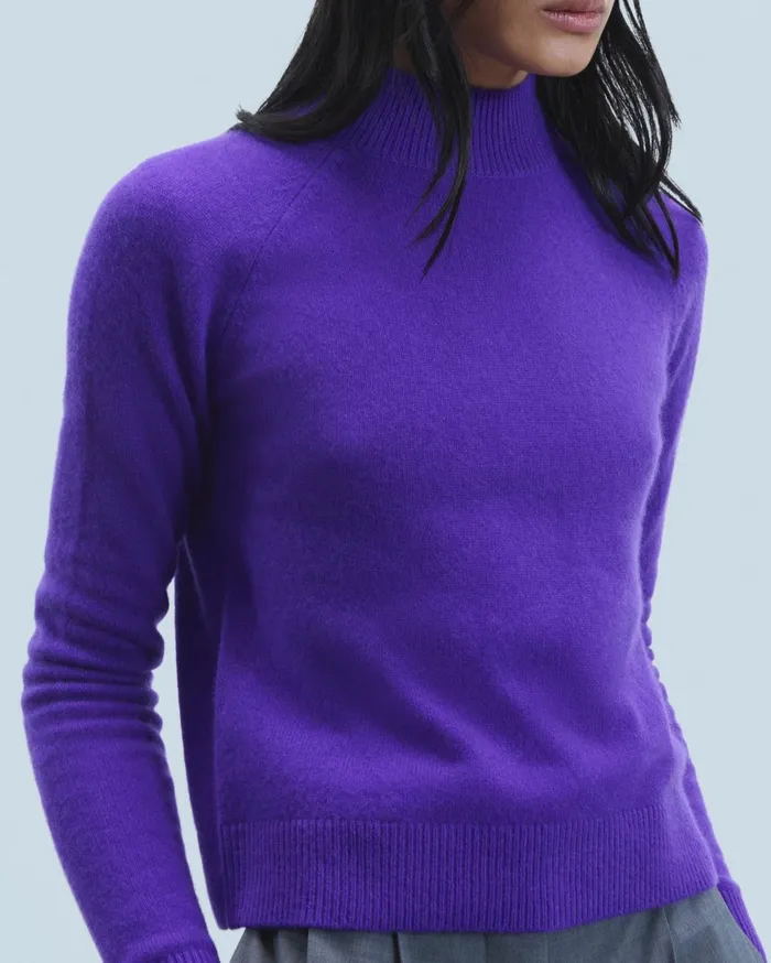 From Future Cashmere Sweaters Women Lightweight Mock Neck Sweater Dark Heather Gray