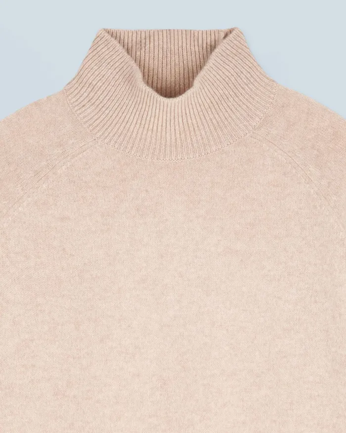 From Future Cashmere Sweaters Women Mock Neck Sweater With Multicolor Striped Sleeves Light Heather Beige