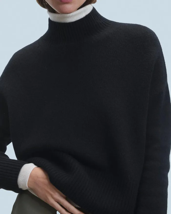 From Future Cashmere Sweaters Women Oversized Mock Neck Sweater Black