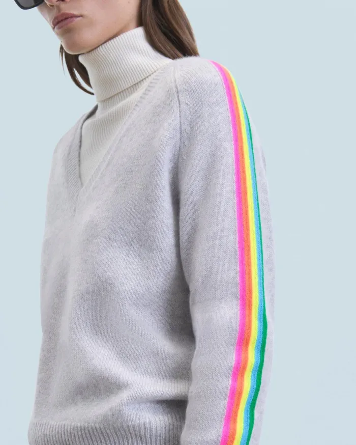 From Future Cashmere Sweaters Women VNeck Sweater With Multico Sleeves Light Heather Gray