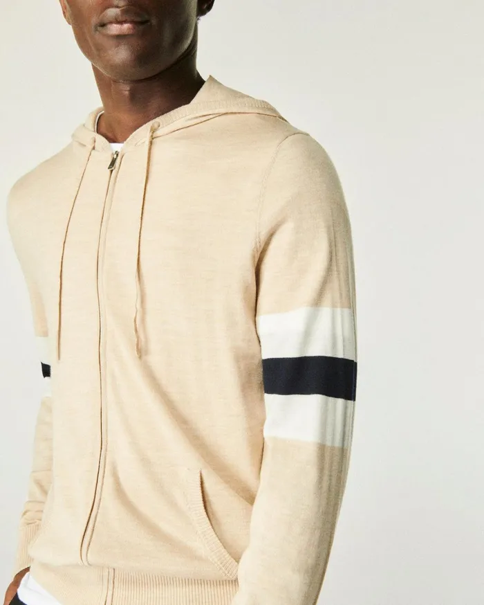From Future Hoodies Men Striped Hoodie Sweater Heather Beige